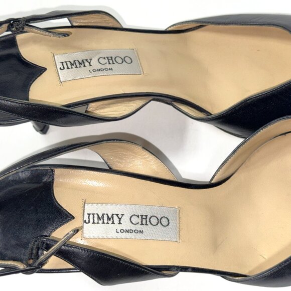 VTG Jimmy Choo Black Leather Pointed Slingback Kitten Pumps Stiletto Heels 41 11 - Picture 7 of 13